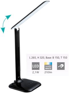 Eglo 93966 LED Büroleuchte Tischleuchte CAUPO Kunststoff, Stahl schwarz max. 2,1W 3000K, 5000K, 6500K mit Touchdimmer