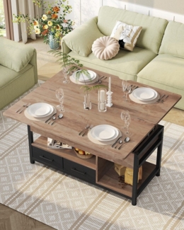 MSMASK Couchtisch 3-in-1-Multifunktions-Wohnzimmertisch mit 2 Schubladen, Kaffeetisch, Versteckte Aufbewahrung, 50T x 100B x 50H cm