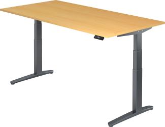bümö elektrisch höhenverstellbarer Schreibtisch 200x100 cm mit Memory-Steuerung - Design Schreibtisch höhenverstellbar elektrisch, elektrischer Schreibtisch Buche, Gestell graphit, XBHM2E-6-GG