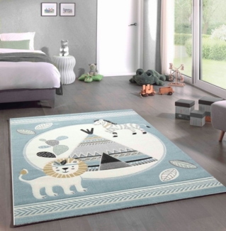 Carpetia Kinderteppich Spielteppich Kinderzimmer Löwe Zelt Kaktus Zebra grau blau creme, rechteckig, Höhe: 13 mm