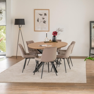 HOME DELUXE Essgruppe Oval inkl. Sternfuß - 200 x 120 cm Fishbone Oak 6 Stühle Hellbraun