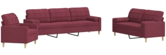 vidaXL 3-tlg. Sofagarnitur mit Dekokissen Weinrot Stoff 3278309