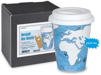 Könitz Around The World Self Made Mug mit Stifte, Becher, Kaffeebecher, Kaffeetasse, Kaffee To Go, Porzellan, Weiß / Hellblau, 380 ml, 11 5 162 2295