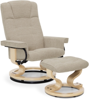 M MCombo Relaxsessel mit Hocker, 360° Drehbarer Fernsehsessel mit Liegefunktion, bis 120 Kg Belastbarer TV-Sessel, Moderner Ruhesessel für Wohnzimmer, Stoff, 9019 (Beige-Stoff)