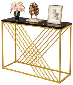 MODFU Beistelltisch Retro Beistelltisch mit Marmor-Effekt (Konsolentisch, Flurtisch, 1-St, MDF-Marmorplatte), mit goldenem Fuß