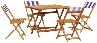 vidaXL 5-tlg. Garten-Essgruppe Stoff und Massivholz Blau und Weiß 3281789