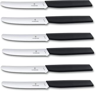 Victorinox 6 Stück Tafelmesser - Tomatenmesser Swiss Modern mit Wellenschliff rostfrei - Swiss Made - schwarz