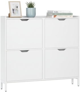 Bellamio 'Ceyhan' Schuhregal mit 4 Klappen, schmales Schuhregal weiss, 90×19×100cm Holz