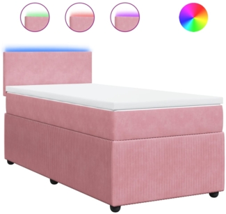 vidaXL Boxspringbett mit Matratze und LED-Beleuchtung, Samt rosa, 80x200 cm