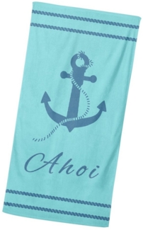 MTOnlinehandel Badetuch Ahoi Strandtuch / Strandlaken 90x180 cm, 100%, Baumwolle (1-St), maritimes Design mit Anker, hochwertig, weich und flauschig