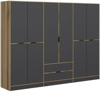 Dmora Großer Kleiderschrank Gaspard, Schlafzimmermöbel, Schrank, Garderobe, 277x52 h208 cm, Schwarz und Gold