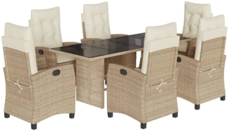 vidaXL 7-tlg. Garten-Essgruppe mit Kissen Beige Poly Rattan 3212692