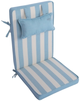 LILENO HOME Hochlehnerauflage mit Kopfkissen, bequeme Sitzauflage für Gartenmöbel, Stuhlkissen, (1er Set), Polsterauflage Blockstreifen Aqua, Sitzpolster für Klappstühle