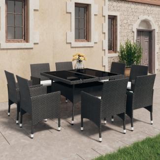 vidaXL 9-tlg. Garten-Essgruppe Poly Rattan und Glas Schwarz 3058338