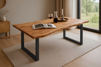 Esstisch Baumkante massiv Akazie natur 140 x 80 schwarz QUINN 66270770