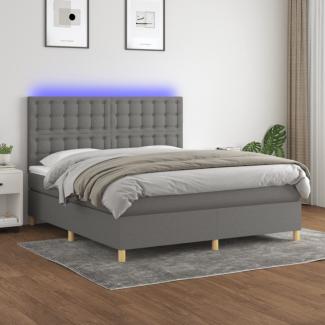 vidaXL Boxspringbett mit Matratze & LED Dunkelgrau 160x200 cm Stoff, Härtegrad: H2 [3135766]