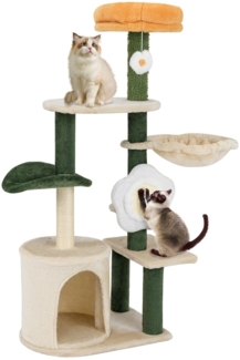 Kratzbaum 114 cm hoch Katzenbaum mit Katzenhöhle blumenförmiger Sitzfläche Grün+Beige