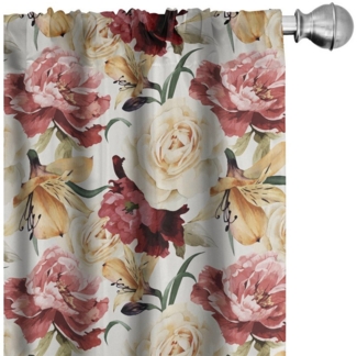 Abakuhaus Gardine Vorhang für Wohnzimmer Schlafzimmer Dekor, Microfaser, Garten Aquarell Rosen Pfingstrosen