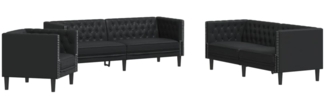vidaXL 3-tlg. Chesterfield-Sofa-Set Schwarz Kunstleder 3209267