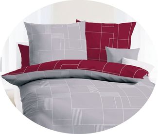 Kaeppel Wendebettwäsche Kaeppel Biber Wende Bettwäsche 135x200cm Uptown Rubin Rot Grau Weiß, Biber, 2 teilig, Zeitloses Muster im abstrakten Grafikdessin