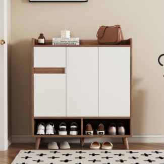 MODFU Sideboard mit Massivholzbeinen (Wohnzimmerschrank,Kommode,Anrichte, 1 St, 1 Schublade, 3 Türen), mit verstellbaren Einlegeböden
