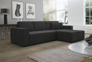 Ecksofa Schlafsofa Sofa CONOR Stoff Schwarz Ottomane Rechts