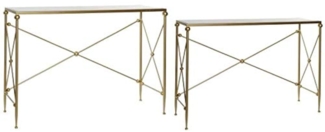 DRW Set mit 2 Konsolen aus Metall und Marmor in Gold, 119 x 33 x 80 cm