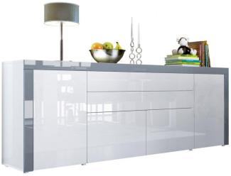 Vladon Sideboard La Paz V2, Kommode mit 2 Türen, 2 Schubkästen und 2 Klappen, Weiß Hochglanz/Weiß Hochglanz/Grau Hochglanz (200 x 72 x 35 cm)