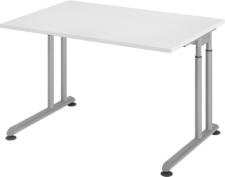 bümö höhenverstellbarer Schreibtisch Z-Serie 120x80 cm in weiß, Gestell in Silber - PC Tisch klein für's Büro manuell höhenverstellbar, Computertisch verstellbar, ZS-12-W-S