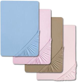 Sparpaket 4 Farben Castell Spannbettlaken Jersey rosa/eisblau/flieder/taupe 90 x 190 - 100 x 200 cm (4 Stück)