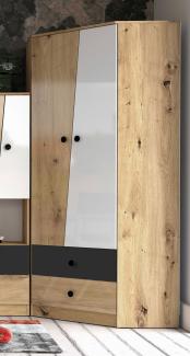 Eckkleiderschrank "Nero" Schlafzimmerschrank 2-türig 87x87cm artisan eiche weiß-schwarz matt
