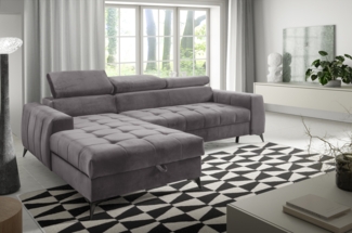 AX LIVING Grau Eckcouch mit Schlaffunktion Arkucio Mini 260cm L