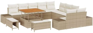 vidaXL Garten-Sofa-Set mit Kissen 13 pcs Beige Poly Rattan 3362836