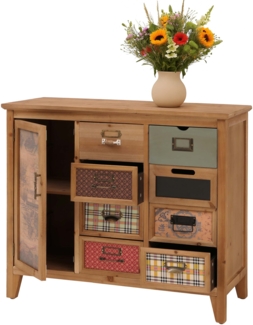 Apothekerkommode HWC-O63, Schrank Schubladen Etikettenhalter Vintage Shabby Muster, Holz 80x91x40cm ~ Korpus Natur