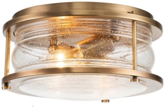 Licht-Erlebnisse Deckenleuchte BRENO, ohne Leuchtmittel, Metall Glas E27 IP44 Ø 30,5 cm in Messing 2-flammig rund Vintage