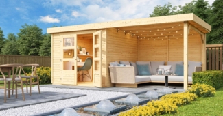 Karibu 19mm Gartenhaus Askola 3,5 mit Anbau 2,80m unbehandelt mit Rückwand