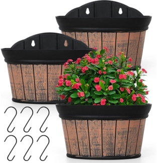 3er Pflanzgefäß Wandbehang Wandvasen Übertopf-Set Eiche Kunststoff Blumentöpfe