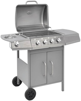 vidaXL Gasgrill, 4+1 Flammen, Stahl Silbern, 104 x 55,4 x 97,7 cm