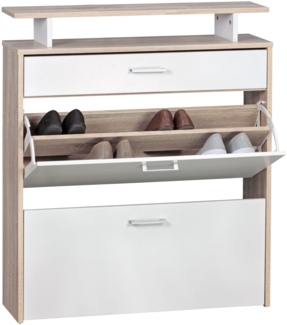 Schuhkipper Holz 80x95x24 cm Modern Sonoma Eiche, Design Schuhregal Schuhkipper Schmal, Schuhschrank Schuhaufbewahrung mit Schublade, Flurschrank Schuhablage Regal