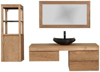 Badmöbel Set Mark Teak Massivholz - Breite vom Unterschrank: 90 cm - Breite vom Spiegel: ohne Spiegel - Anzahl der Hängeschränke: 1 Schrank - Handtuchhalter: ohne Handtuchhalter