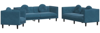 vidaXL 3-tlg. Sofagarnitur mit Kissen Blau Samt 3209255