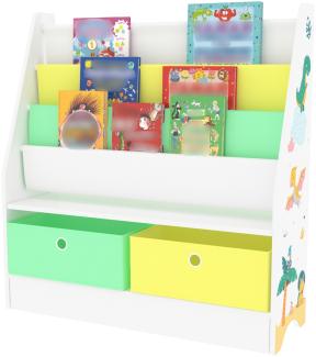 Kinderregal Neda Dinosaurier-Motiv 74 x 71 x 23 cm Weiß/Grün/Gelb [en. casa]