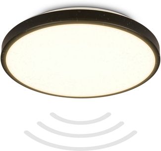 B.K.Licht LED Deckenleuchte BK_DL1615 Bad Deckenlampe mit Bewegungsmelder, 3m Reichweite, Bewegungsmelder, LED fest integriert, Warmweiß, 120° Erfassungswinkel, IP54, 13W, 1.300 Lm, 3.000K, Ø27cm, Schwarz