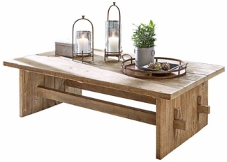 Mirabeau Couchtisch rustikaler Sofatisch Eclanisse aus Kiefernholz in Antikbraun (markant gemasert, mit Stellschrauben zum Höhenausgleich), Wohnzimmertisch, B 140cm, H 45cm, T 80cm