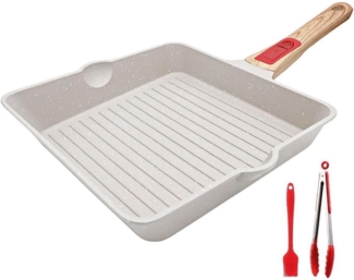 Grillpfanne 24x24cm Abnehmbarer Griff Antihaft Aluminium Steakpfanne