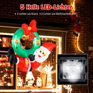 120CM Aufblasbare Deko Weihnachten LED Weihnachtsmann mit Kranz Weihnachtsdekoration Wand draußen