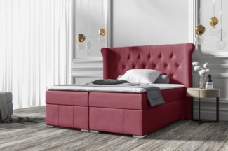 99rooms Alonzo Boxspringbett Velours MONOLITH Bordeaux 200x200 cm