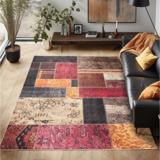Carpettex Designteppich Patchwork Design, Läufer, Höhe: 7 mm, Waschbarer Teppich Patchwork Design Rutschfest Teppich Wohnzimmer