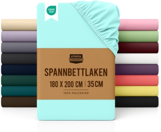 Utopia Bedding - Spannbettlaken 180x200 cm - Spa Blau - Oeko-Tex Zertifiziertes Gebürstete Polyester-Mikrofaser Spannbetttuch - 35 cm Tiefe Tasche