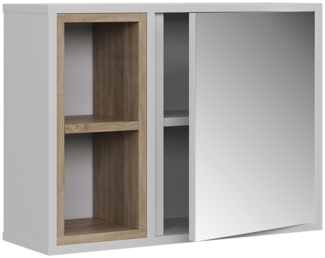 Spiegelschrank Elnor Weiß/Eiche 60 x 45 cm mit 2 offenen Fächern & 1 Tür Vicco